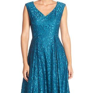 Adrianna Papell V-Neck Guipure Lace A-Line Dress